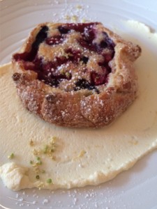 Mixed berry galette with almond financier and fromage blanc